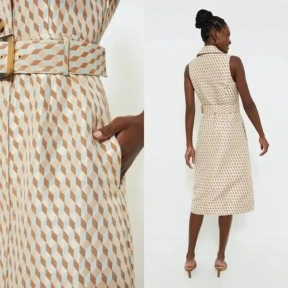Tuckernuck Ocean Spray Sleeveless Cheyenne Tan Blue Geometric Dress Size L - Picture 3 of 7